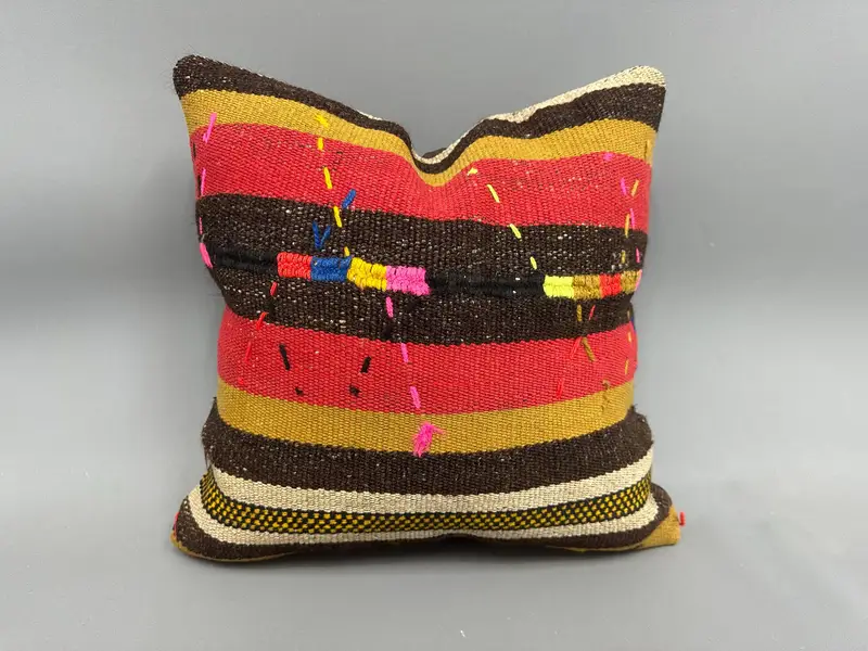 Throw Kilim Pillow, Pattern Throw Cushion Case, Turkish Kilim Pillow, Cushion Case, Vintage Pillow, 18x18 Pink Pillow Sham, Bench Pillow - 1