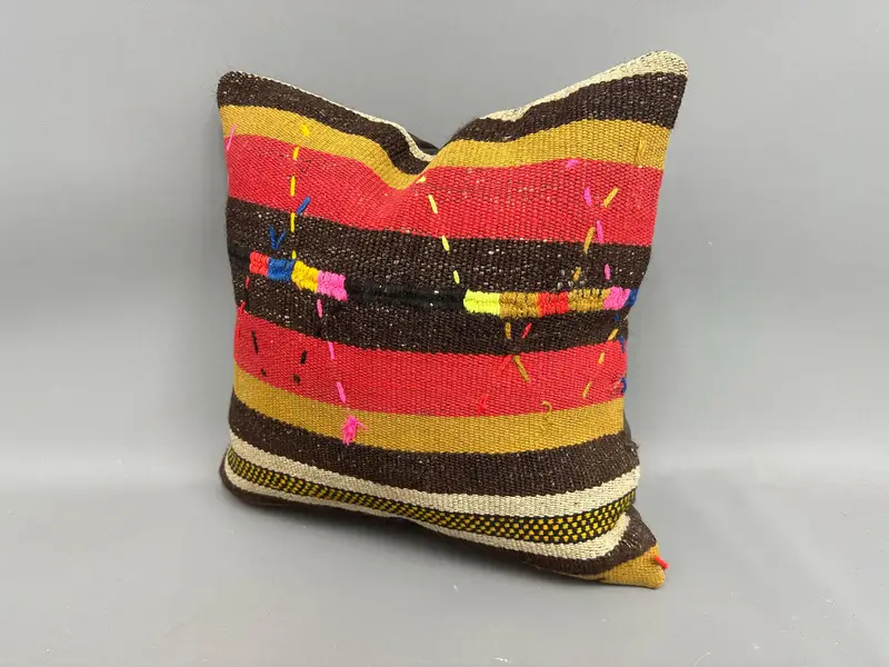 Throw Kilim Pillow, Pattern Throw Cushion Case, Turkish Kilim Pillow, Cushion Case, Vintage Pillow, 18x18 Pink Pillow Sham, Bench Pillow - 3
