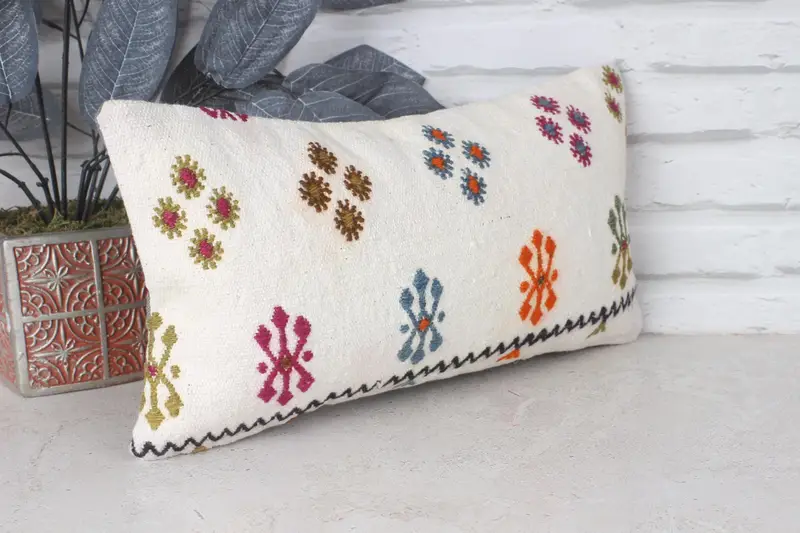Ethnical Kilim Rug Pillow, Pillow Sham, Home Decor Pillow, Kilim Pillow Cover, 8x16 Beige Pillow Cover, Neutral Cushion Cover - 4