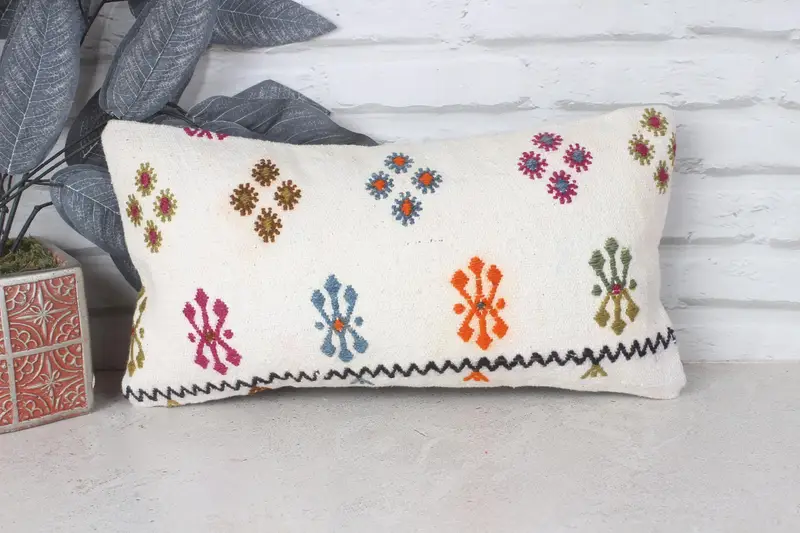 Ethnical Kilim Rug Pillow, Pillow Sham, Home Decor Pillow, Kilim Pillow Cover, 8x16 Beige Pillow Cover, Neutral Cushion Cover - 1