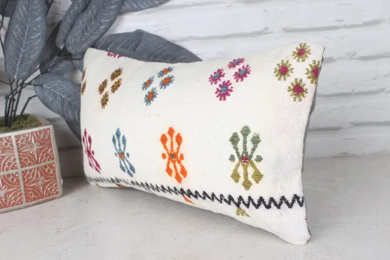 Ethnical Kilim Rug Pillow, Pillow Sham, Home Decor Pillow, Kilim Pillow Cover, 8x16 Beige Pillow Cover, Neutral Cushion Cover - 3