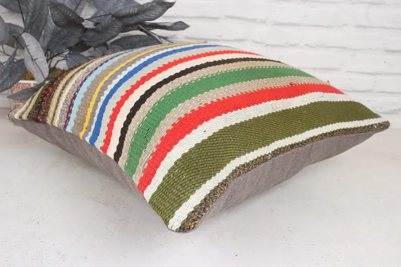 Ethnical Kilim Rug Pillow, Cushion Case, Bright Pillow Cover, Kilim Cushion Sham, Kilim Pillow, Sustainable Cushion Cover, 20x20 Blue Pillow Case - 6