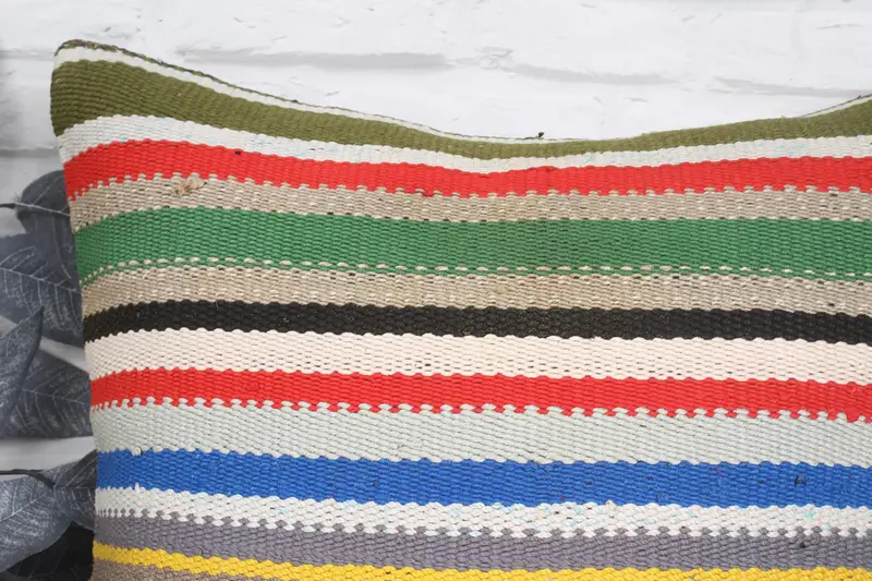 Ethnical Kilim Rug Pillow, Cushion Case, Bright Pillow Cover, Kilim Cushion Sham, Kilim Pillow, Sustainable Cushion Cover, 20x20 Blue Pillow Case - 2