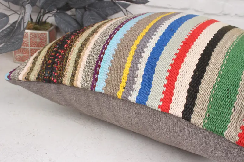 Ethnical Kilim Rug Pillow, Cushion Case, Bright Pillow Cover, Kilim Cushion Sham, Kilim Pillow, Sustainable Cushion Cover, 20x20 Blue Pillow Case - 7