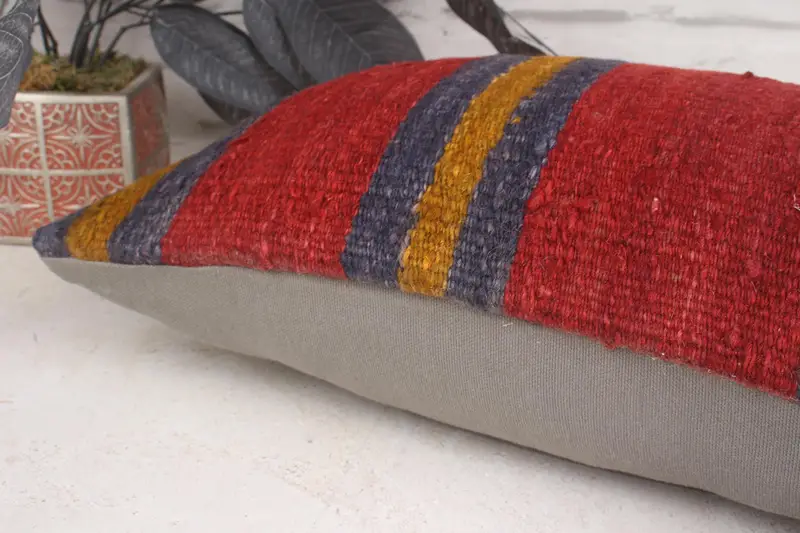 Kilim Cushion Sham, Turkish Pillow, Pillow Case, Natural Pillow Cover, Oriental Pillow Case, Gift Pillow, Tapestry Pillow Case, 12x20 Red Cushion - 7