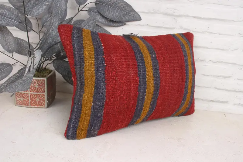 Kilim Cushion Sham, Turkish Pillow, Pillow Case, Natural Pillow Cover, Oriental Pillow Case, Gift Pillow, Tapestry Pillow Case, 12x20 Red Cushion - 3