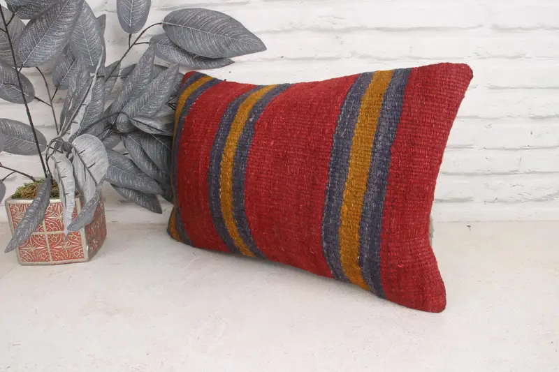 Kilim Cushion Sham, Turkish Pillow, Pillow Case, Natural Pillow Cover, Oriental Pillow Case, Gift Pillow, Tapestry Pillow Case, 12x20 Red Cushion - 4
