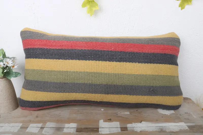 Ethnical Kilim Rug Pillow, Ethnic Pillow Sham, Wholesale Pillow Sham, Pillow for Sofa, Kilim Cushion Sham, 12x24 Yellow Pillow Cover, Pillow Case - 2