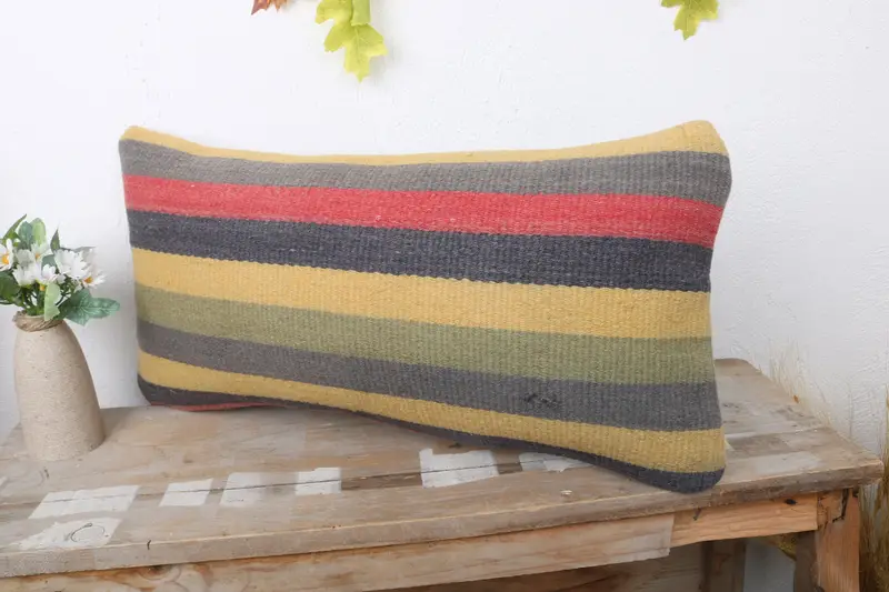 Ethnical Kilim Rug Pillow, Ethnic Pillow Sham, Wholesale Pillow Sham, Pillow for Sofa, Kilim Cushion Sham, 12x24 Yellow Pillow Cover, Pillow Case - 4
