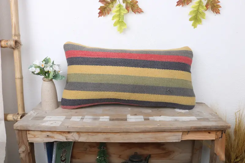 Ethnical Kilim Rug Pillow, Ethnic Pillow Sham, Wholesale Pillow Sham, Pillow for Sofa, Kilim Cushion Sham, 12x24 Yellow Pillow Cover, Pillow Case - 1