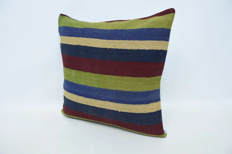 Pillow Sham, Cozy Throw Pillow, Vintage Kilim Pillow, Tapestry Cushion Case, Vintage Kilim Throw Pillow, Antique Pillows, 24x24 Blue Cushion Cover - 4