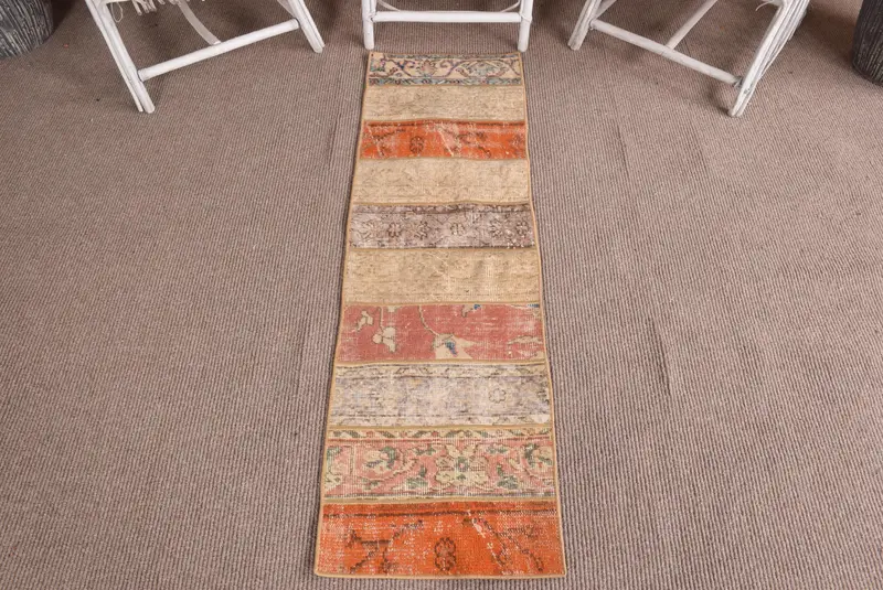1,5x5 ft Vintage Teppich, kleiner türkischer Teppich, oranger Patchwork Teppich - 1