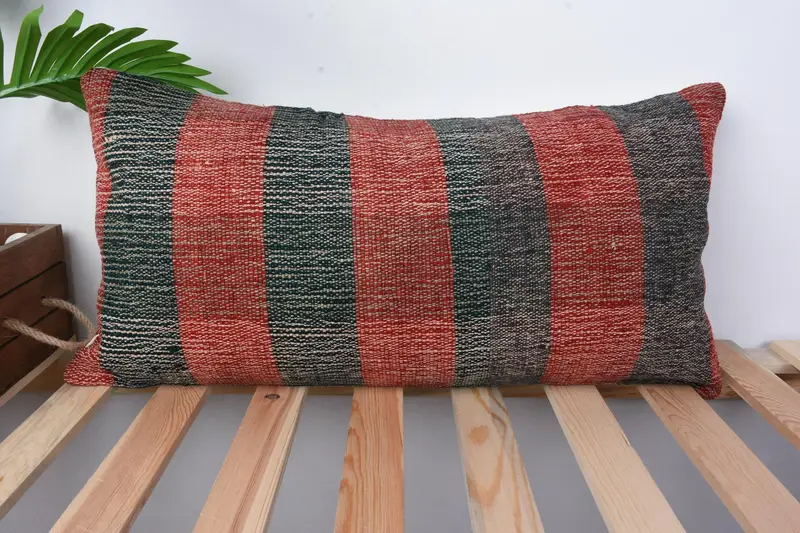 Pillow Cover, Floor Cushion, Boho Pillow, Antique Pillows, Throw Kilim Pillow, Nautical Throw Pillow, 12x24 Red Cushion Cover - 1