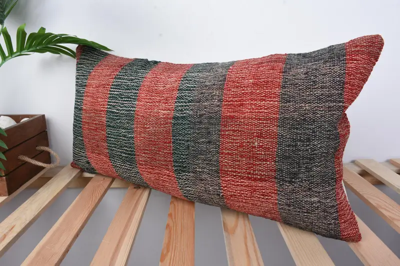 Pillow Cover, Floor Cushion, Boho Pillow, Antique Pillows, Throw Kilim Pillow, Nautical Throw Pillow, 12x24 Red Cushion Cover - 4