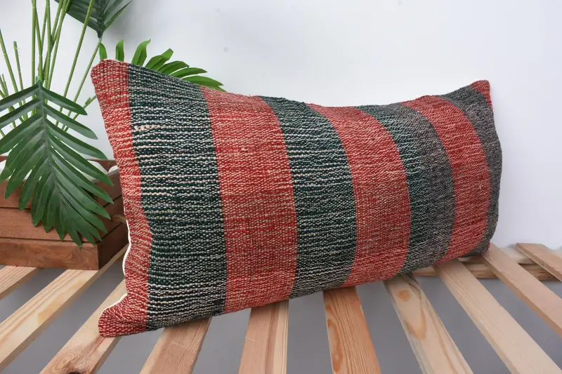 Pillow Cover, Floor Cushion, Boho Pillow, Antique Pillows, Throw Kilim Pillow, Nautical Throw Pillow, 12x24 Red Cushion Cover - 5