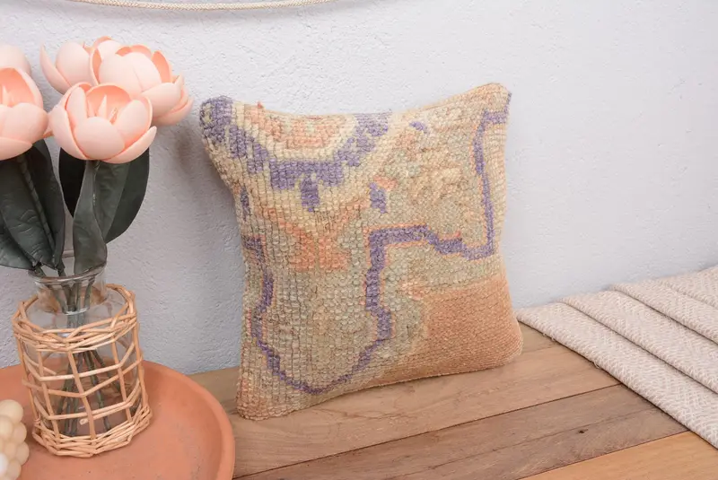 Orange & Lila Southwestern Wurfkissen, 12x12 Vintage besticktes Kissen