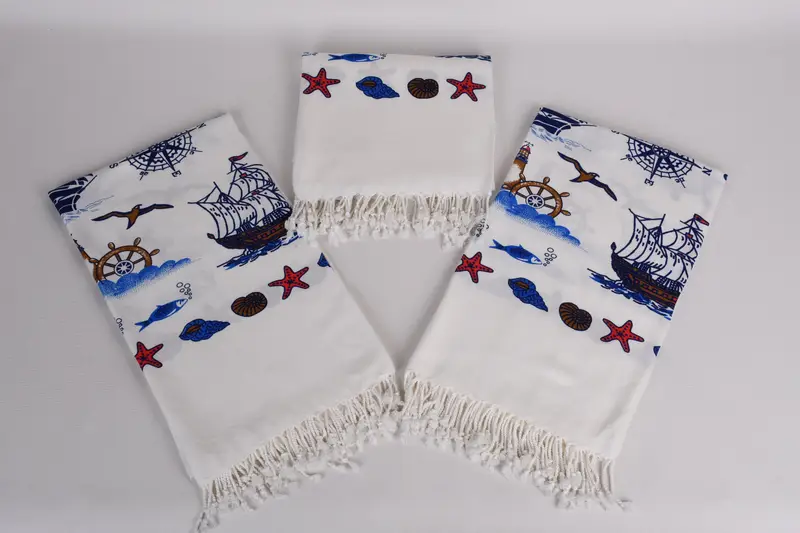 70x40 Cotton Ship Patterned Towel, Gift Towel, Best Beach Towel, Personalized Gifts, Turkish Towel Beach, Turkish towel bulk order for wedding gifts - 7