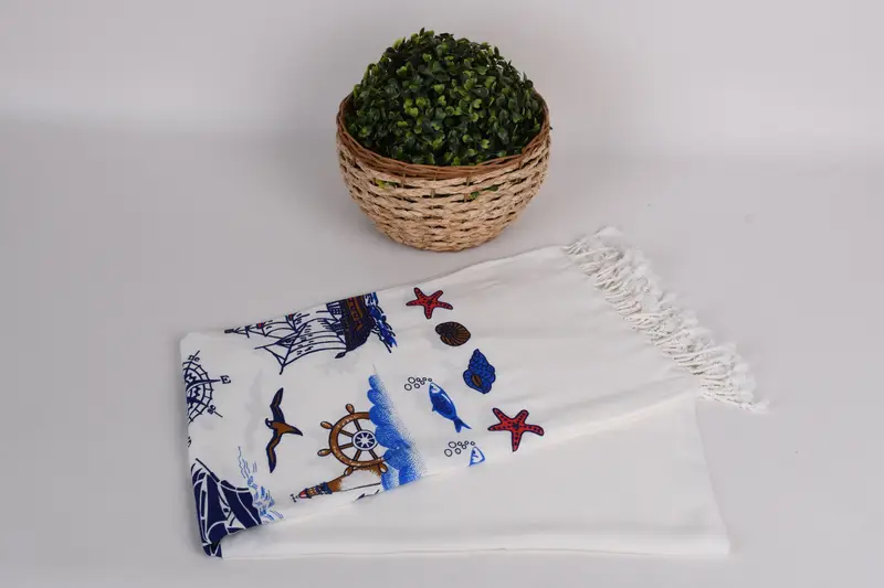 70x40 Cotton Ship Patterned Towel, Gift Towel, Best Beach Towel, Personalized Gifts, Turkish Towel Beach, Turkish towel bulk order for wedding gifts - 5