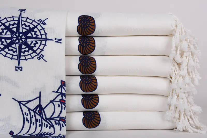 70x40 Cotton Ship Patterned Towel, Gift Towel, Best Beach Towel, Personalized Gifts, Turkish Towel Beach, Turkish towel bulk order for wedding gifts - 1