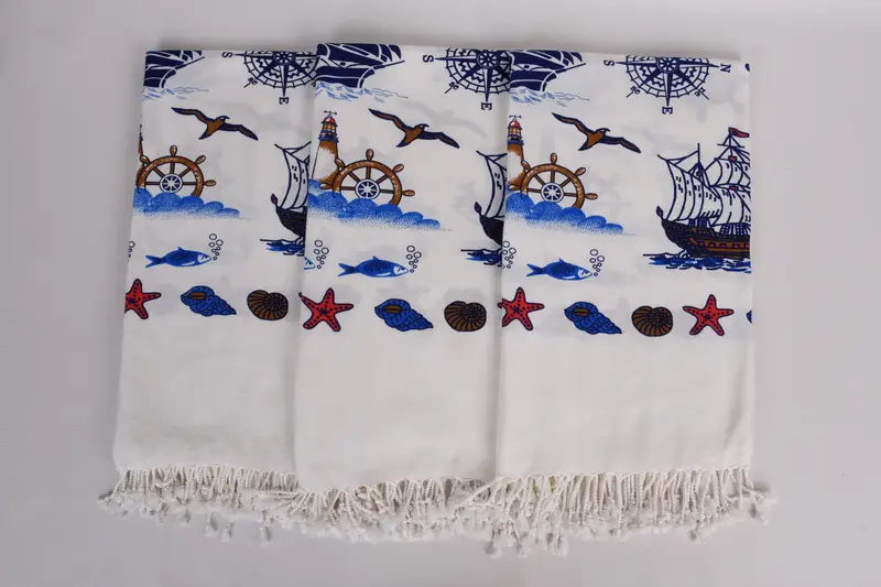 70x40 Cotton Ship Patterned Towel, Gift Towel, Best Beach Towel, Personalized Gifts, Turkish Towel Beach, Turkish towel bulk order for wedding gifts - 8