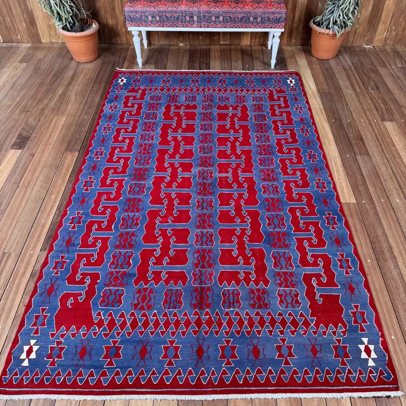 Turkish 5x8.2 ft Rug, Oushak Vintage Rug, Red Oriental Rug Wool - 1