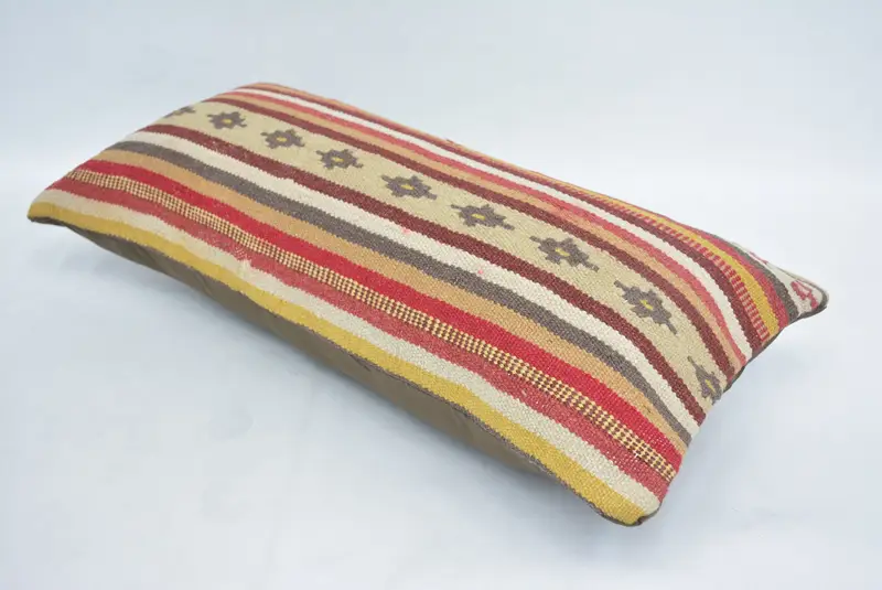 Yoga Pillow Case, Armchair Pillow Sham, Pillow for Sofa, Antique Pillows, Cushion, Turkish Kilim Pillow, 12x24 Beige Pillow Cover - 6