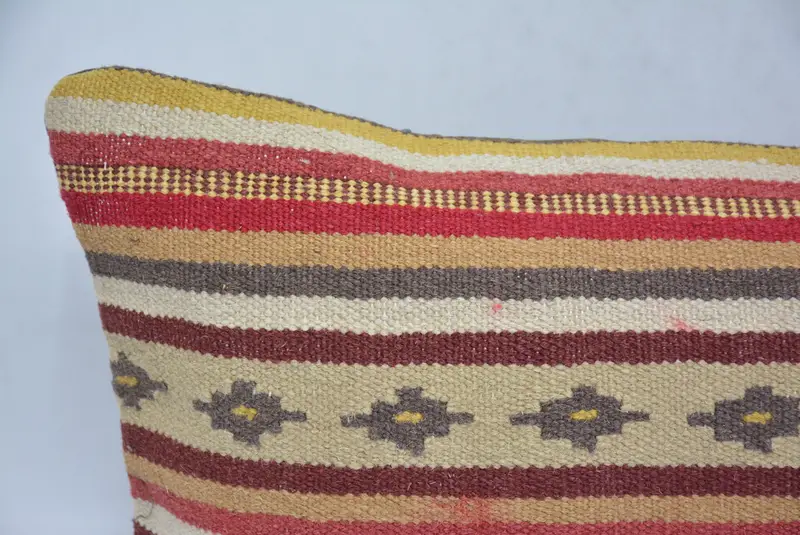 Yoga Pillow Case, Armchair Pillow Sham, Pillow for Sofa, Antique Pillows, Cushion, Turkish Kilim Pillow, 12x24 Beige Pillow Cover - 2