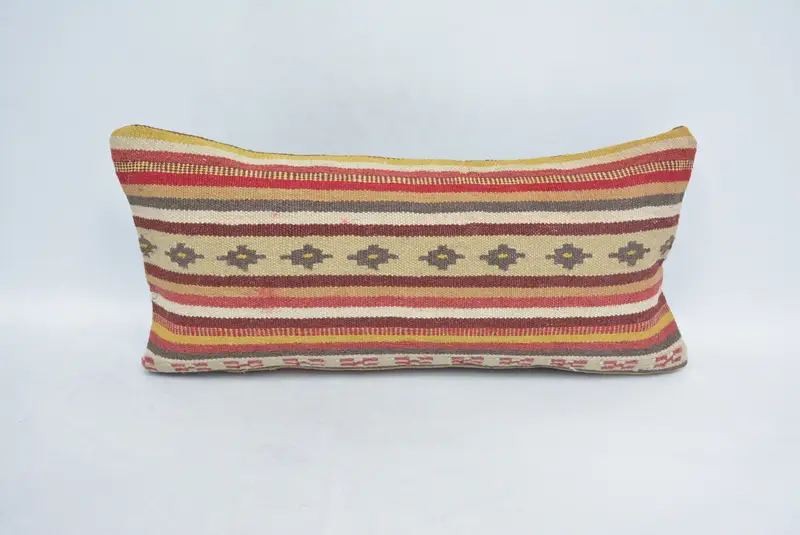 Yoga Pillow Case, Armchair Pillow Sham, Pillow for Sofa, Antique Pillows, Cushion, Turkish Kilim Pillow, 12x24 Beige Pillow Cover - 1