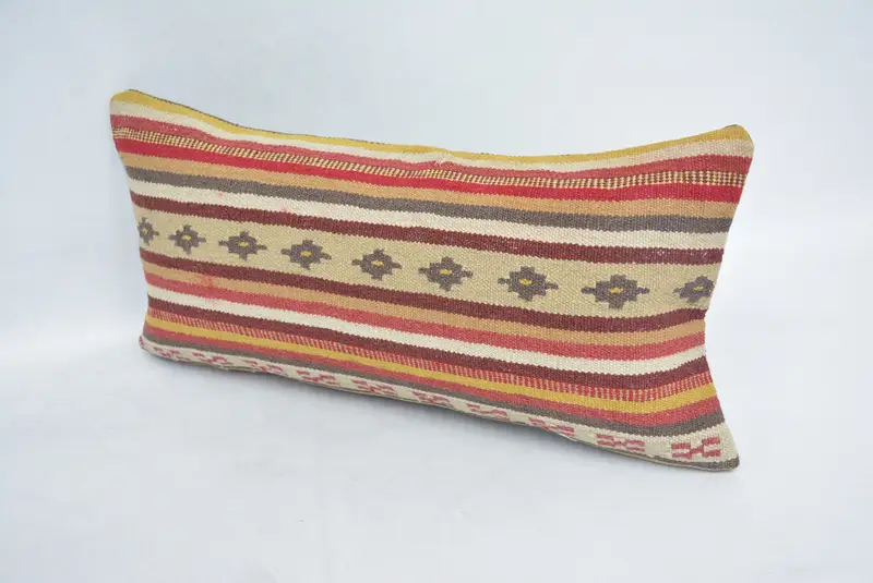 Yoga Pillow Case, Armchair Pillow Sham, Pillow for Sofa, Antique Pillows, Cushion, Turkish Kilim Pillow, 12x24 Beige Pillow Cover - 4