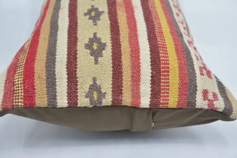 Yoga Pillow Case, Armchair Pillow Sham, Pillow for Sofa, Antique Pillows, Cushion, Turkish Kilim Pillow, 12x24 Beige Pillow Cover - 5