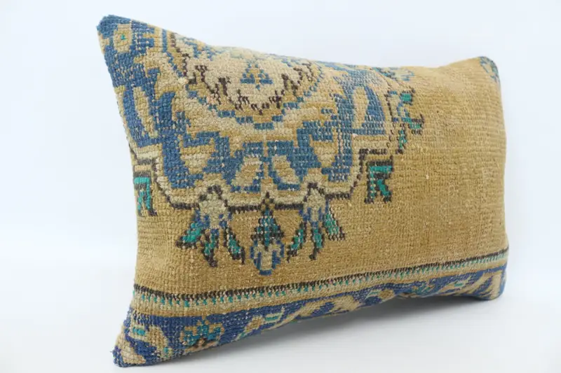 Home Decor Pillow, Cushion Cover, Ethnical Kilim Rug Pillow, 16x24 Blue Pillow Case, Bolster Cushion, Kilim Rug Pillow Sham, Antique Pillows - 3