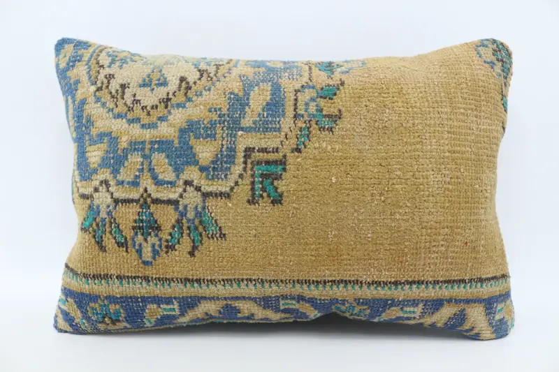 Home Decor Pillow, Cushion Cover, Ethnical Kilim Rug Pillow, 16x24 Blue Pillow Case, Bolster Cushion, Kilim Rug Pillow Sham, Antique Pillows - 1