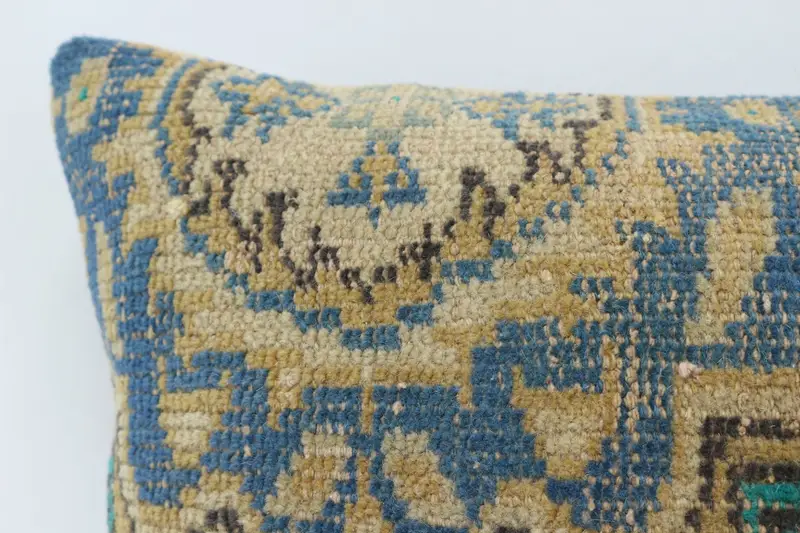 Home Decor Pillow, Cushion Cover, Ethnical Kilim Rug Pillow, 16x24 Blue Pillow Case, Bolster Cushion, Kilim Rug Pillow Sham, Antique Pillows - 2