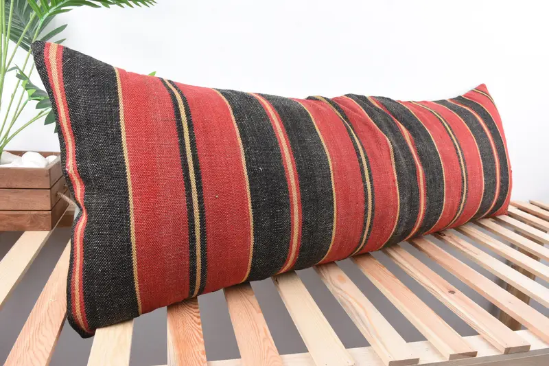 Kilim Cushion Sham, Pillow for Sofa, Boho Throw Cushion Case, Pillow Sham, Kilim Pillow Cover, 16x48 Red Cushion Case, Handwoven Pillow - 4