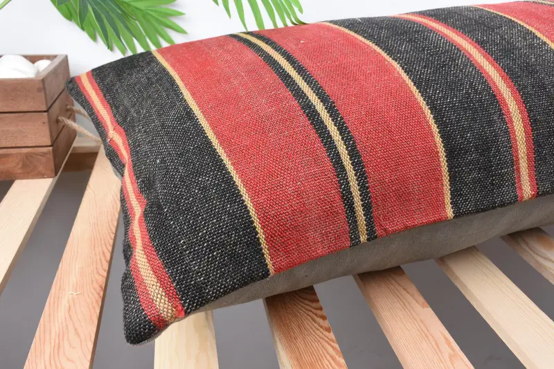 Kilim Cushion Sham, Pillow for Sofa, Boho Throw Cushion Case, Pillow Sham, Kilim Pillow Cover, 16x48 Red Cushion Case, Handwoven Pillow - 6