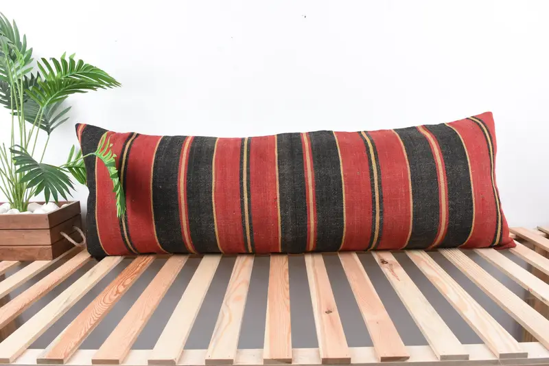 Kilim Cushion Sham, Pillow for Sofa, Boho Throw Cushion Case, Pillow Sham, Kilim Pillow Cover, 16x48 Red Cushion Case, Handwoven Pillow - 1