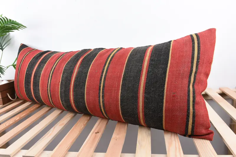 Kilim Cushion Sham, Pillow for Sofa, Boho Throw Cushion Case, Pillow Sham, Kilim Pillow Cover, 16x48 Red Cushion Case, Handwoven Pillow - 5