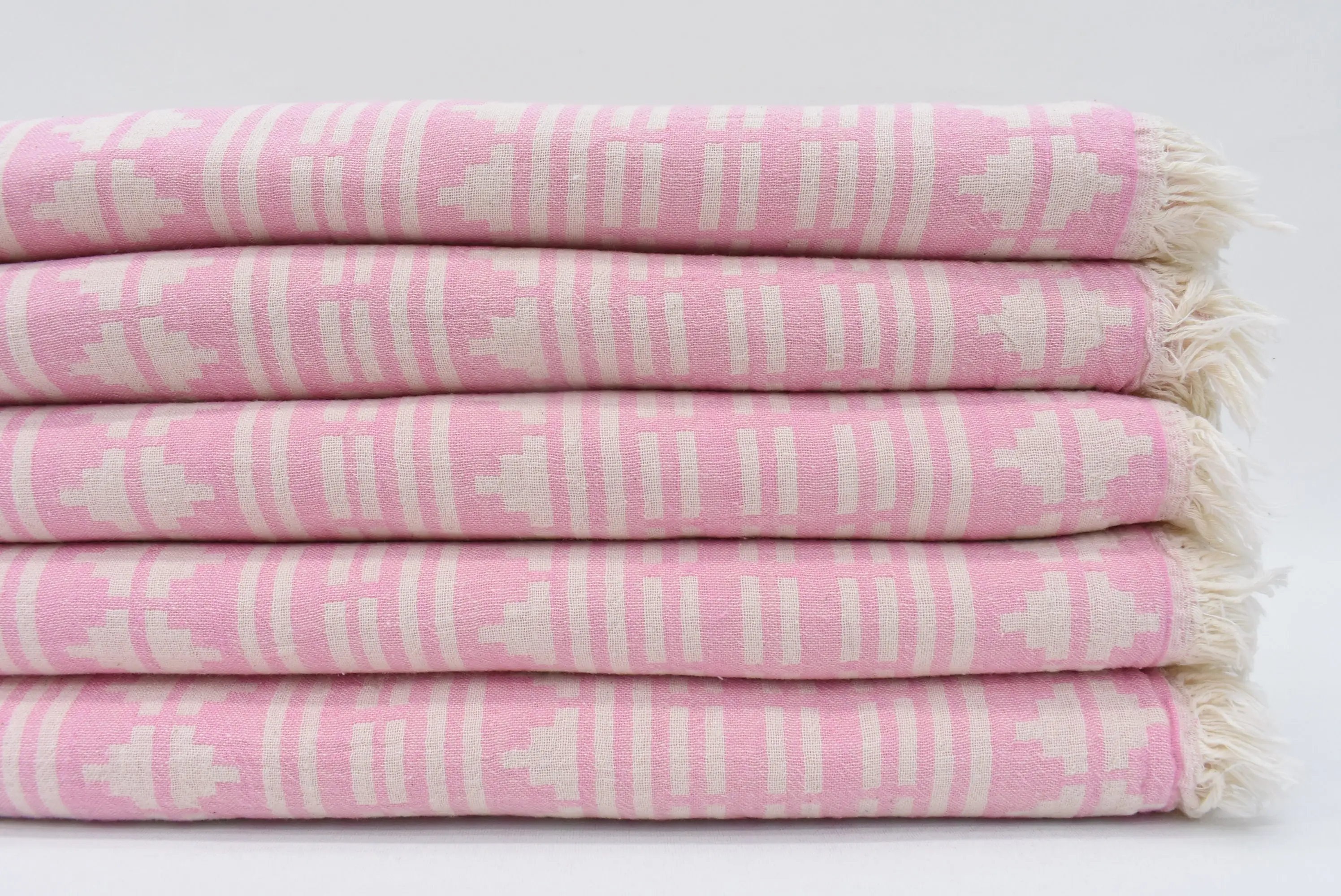 Oversized Beach Towel, 70x40 Inches, Light Pink Kilim Design, Organic Cotton - 1