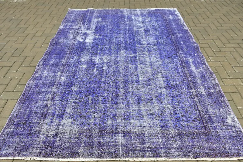 Oushak Halı, 6.46x9.2 ft Vintage Halı, Mavi Çiçekli Halı Yün - 1