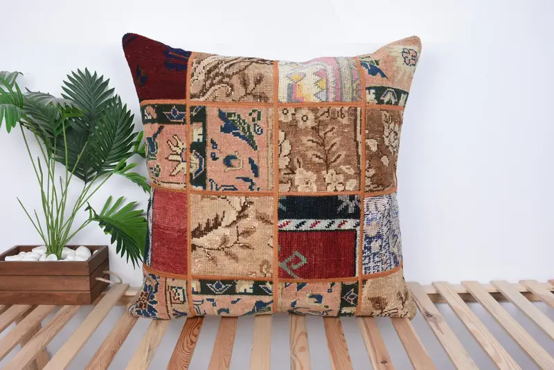 Decorative Throw Pillow, Customized Cushion, Kilim Pillow Cover, Pillow Case, 32x32 Brown Cushion, Turkish Pillow, Turkish Kilim Pillow - 1