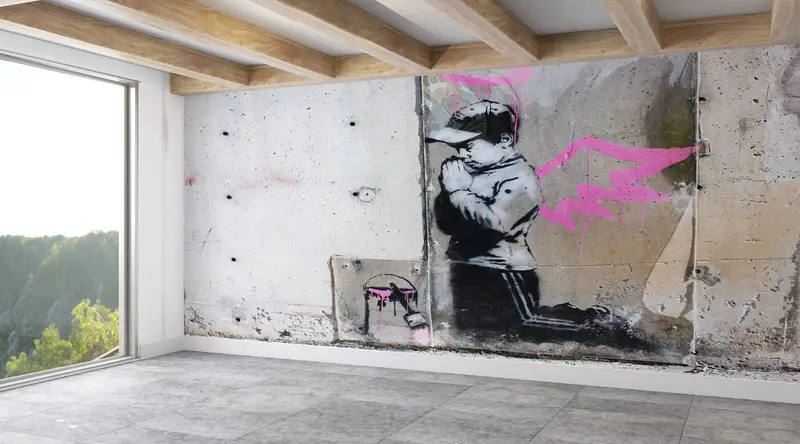 Baskılı Angel Boy Duvar Kağıdı: Banksy'den Esinlenen Grafiti Sanatı