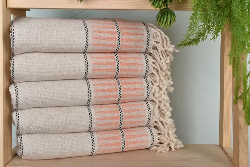 Striped Towel Orange Linen Bath Towel, 40x71 Inches
