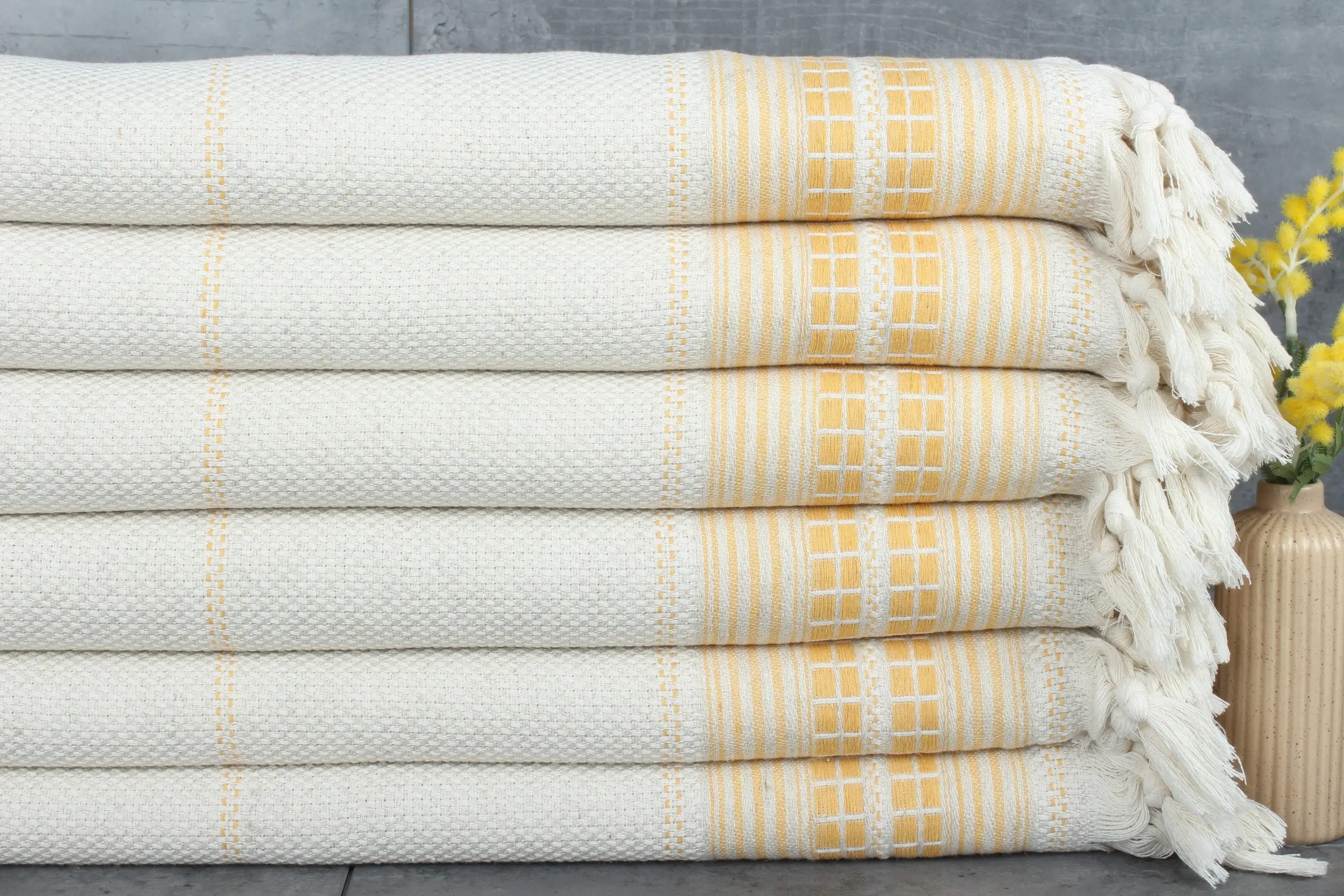 Striped Throw Mustard Linen Chevron Pattern, 93x95 Inches - 1