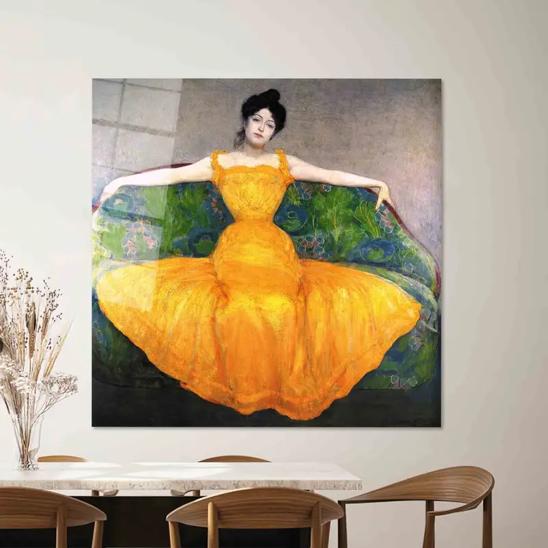 Kız Odası için Trendy Soyut Kadın Turuncu Kanvas Tablo