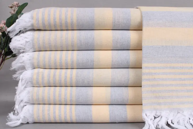 Wedding Favors Turkish Towel Yellow-Gray Striped Bath Towel, 36x67 Inches