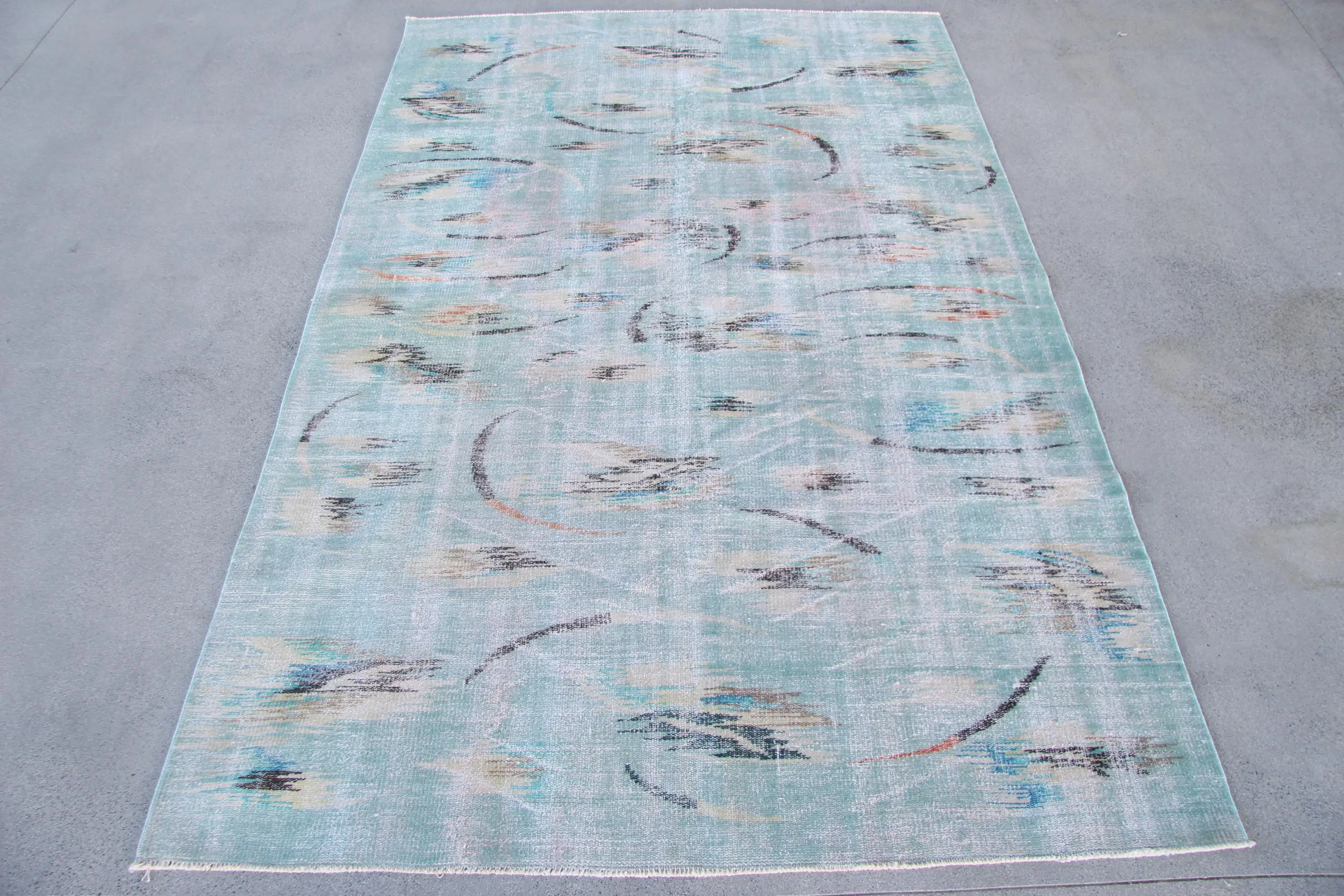 Vintage Turkish Rug, 3.8x8.7 ft Rug, Blue Check Wool Rug - 1