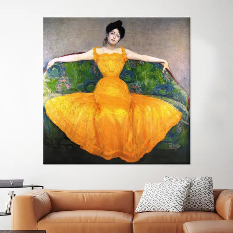 Kız Odası Dekoru için Trendy Soyut Kadın Turuncu Kanvas Tablo