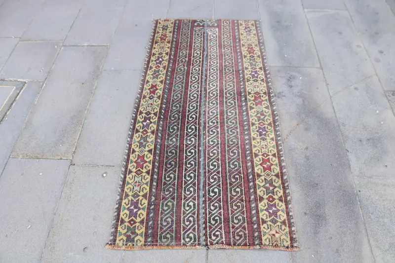 Turkish Rug, Small 2.3x4.7 ft Vintage Rug, Red Bordered Wool Rug - 1