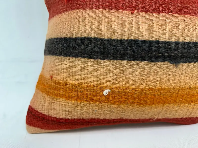 Beige & Orange Striped Throw Pillow, 14x14 Inches Embroidered Cushion - 2