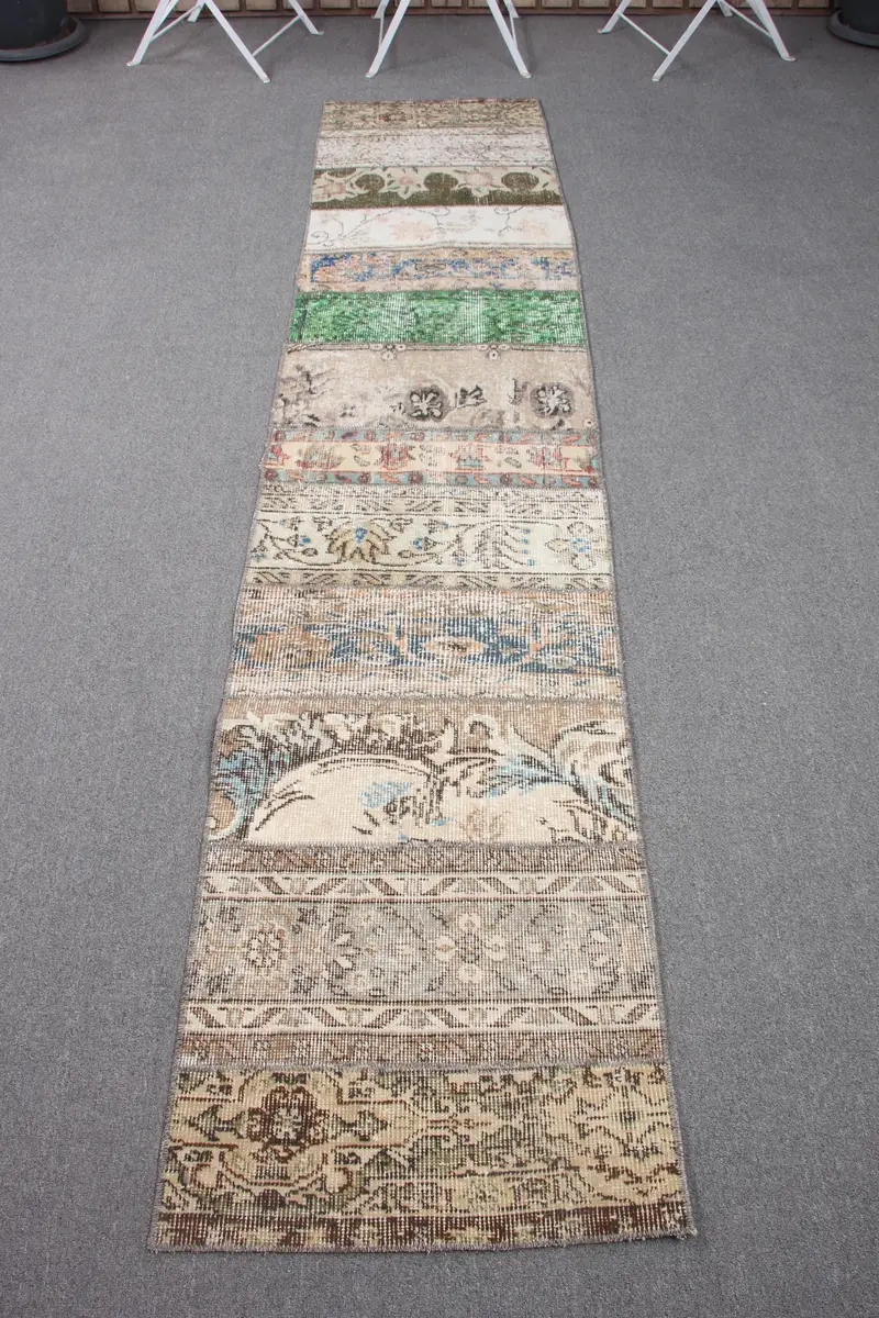 El Yapımı 1,8x8,7 ft Halı, Bej Fas Desenli